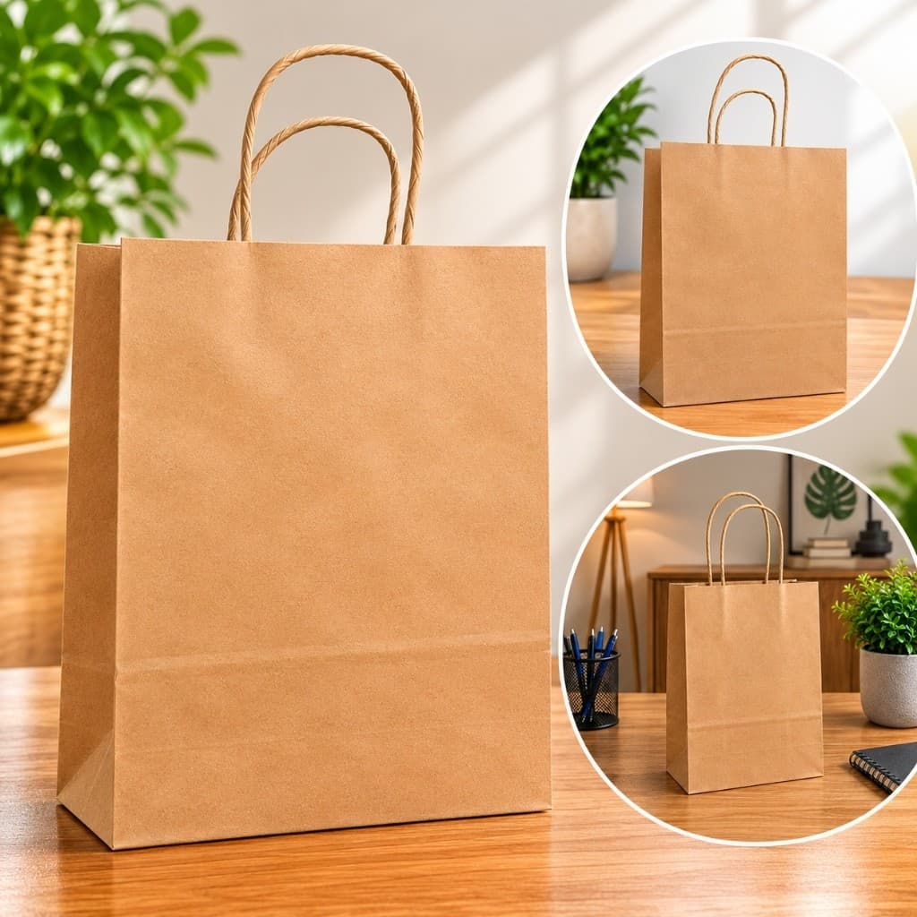 Kit 10 Sacolas Kraft Grandes Sacola Papel Resistente Reutilizavel Ecologica Embalagem