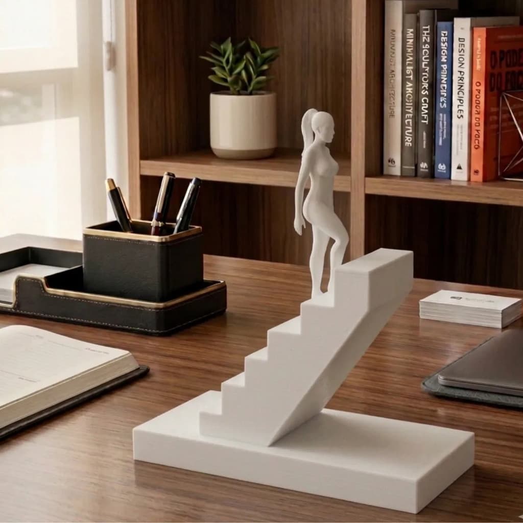 Estátua Decorativa Feminina Abstrata Caminho Do Sucesso Subindo Escada