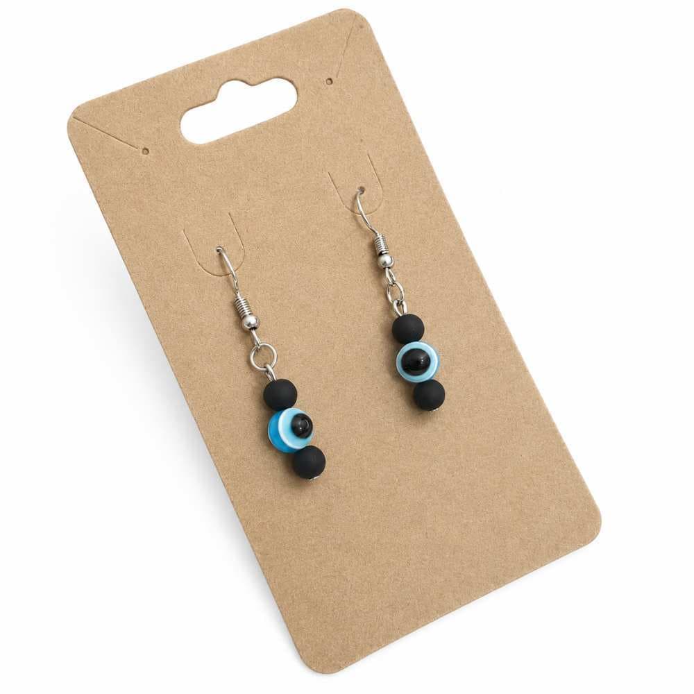 Brinco Artesanal Olho Grego Azul com Miçangas Pretas
