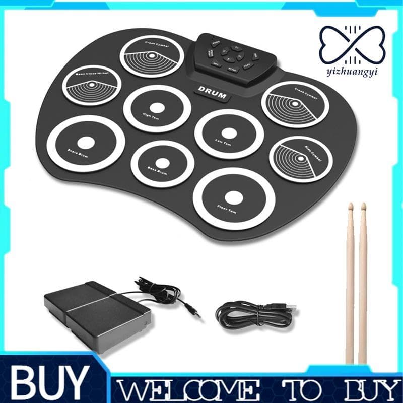 Conjunto De Bateria Eletrônica Tambor Enrolado À Mão Interface MIDI De 9 Almofadas Suporta Jogos Portátil Com Pedais De