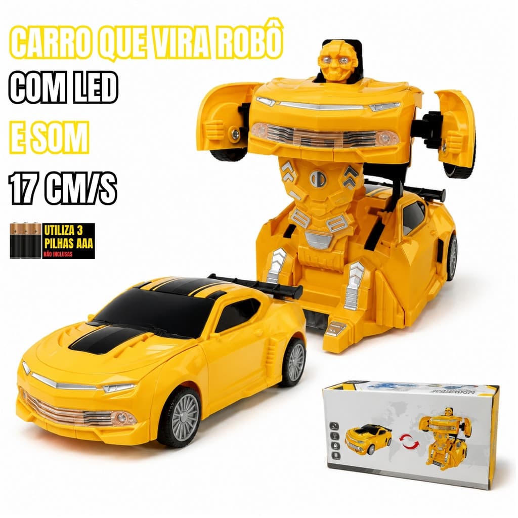 Carrinho Infantil que Vira Robô com Luz e Som 17cm