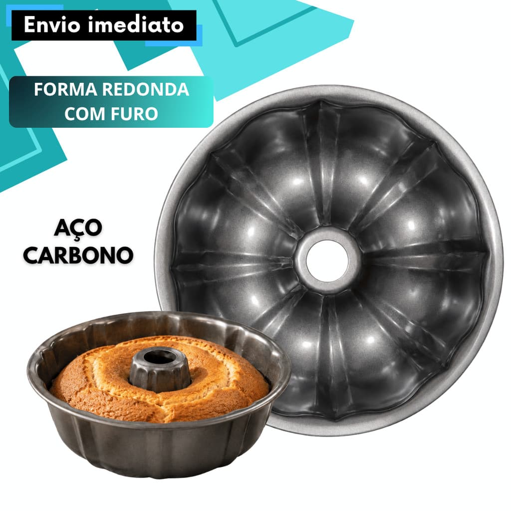 Kit Forma Assadeira Para Pudim e Bolo Furo Central 24cm Antiaderente Alumínio Fácil de Lavar Doce Confeitaria Sobremesa