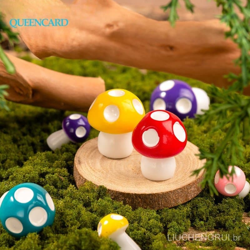 10 peças de decoração de cogumelos de resina para quarto, jardim de fadas, casa em miniatura, micro paisagem, casa de bo