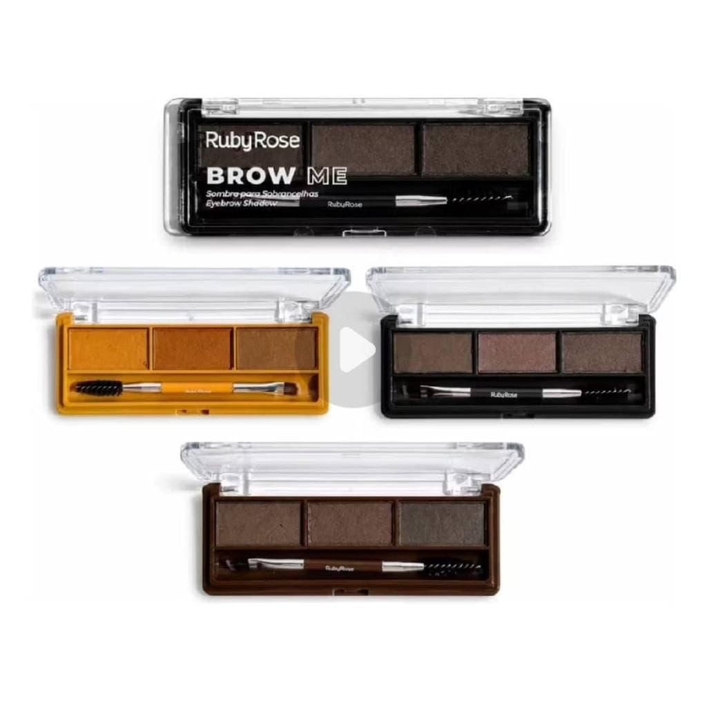 Sombra para Sobrancelhas Brow Me Ruby Rose 3 cores com pincel e escovinha