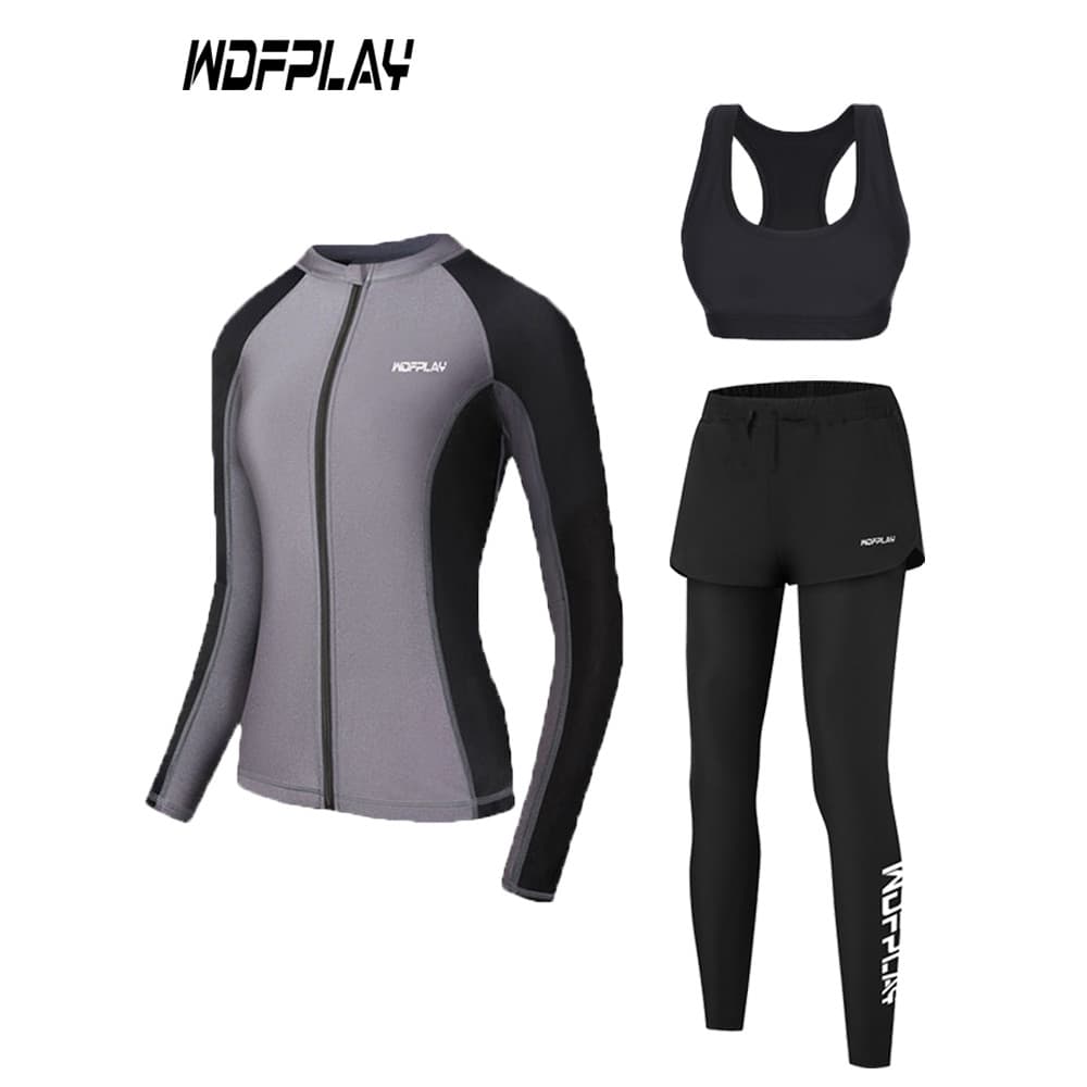 WDFPLAY Wetsuit Mulheres Maiô de Manga Comprida de Secagem Rápida Protetor Solar Zíper Surf Cardigan Terno Prof
