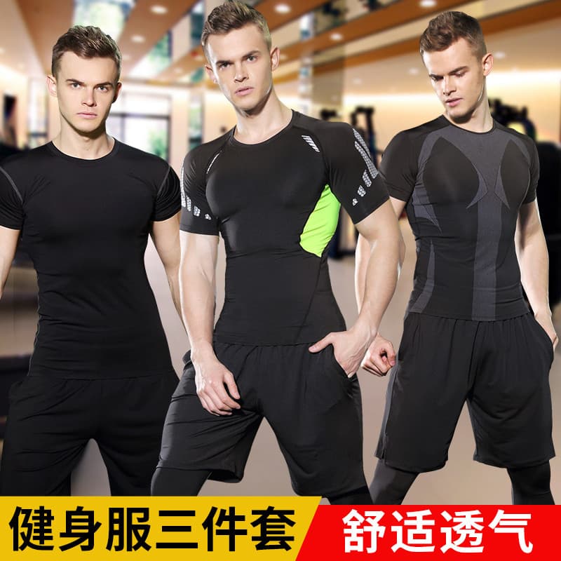 Roupas de fitness terno de três peças masculino verão correndo treinamento calças esportivas de manga curta Shorts colla