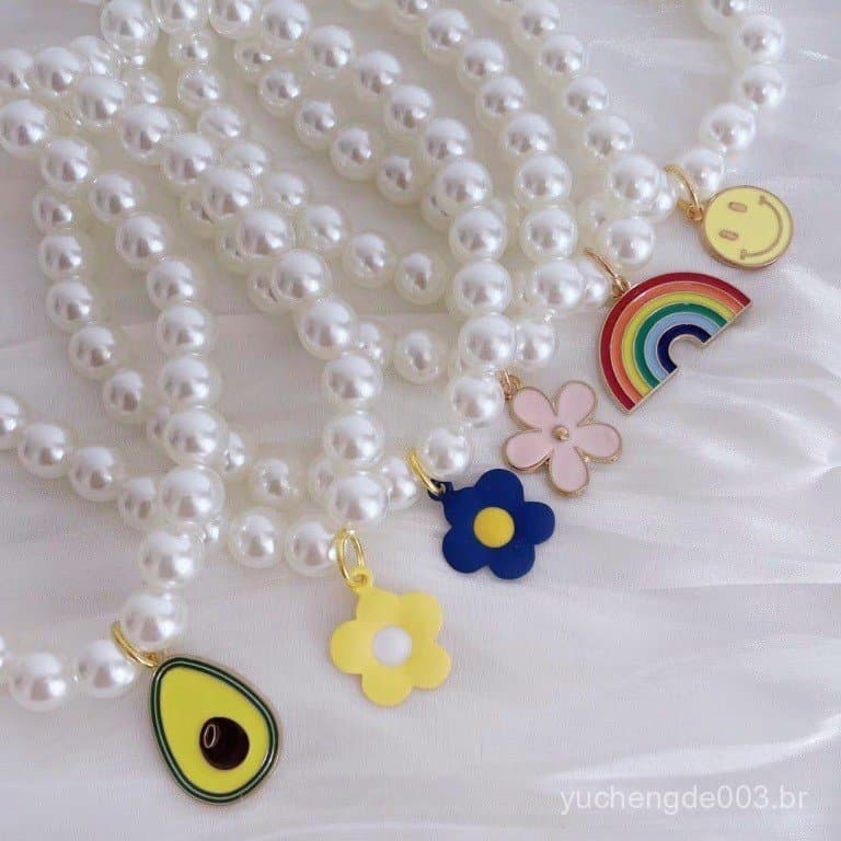 Colar de Pérolas para Animais de Estimação, Coleira Dopamina para Gato, Coleira Leve para Cão com Flor de Cinco Pétalas