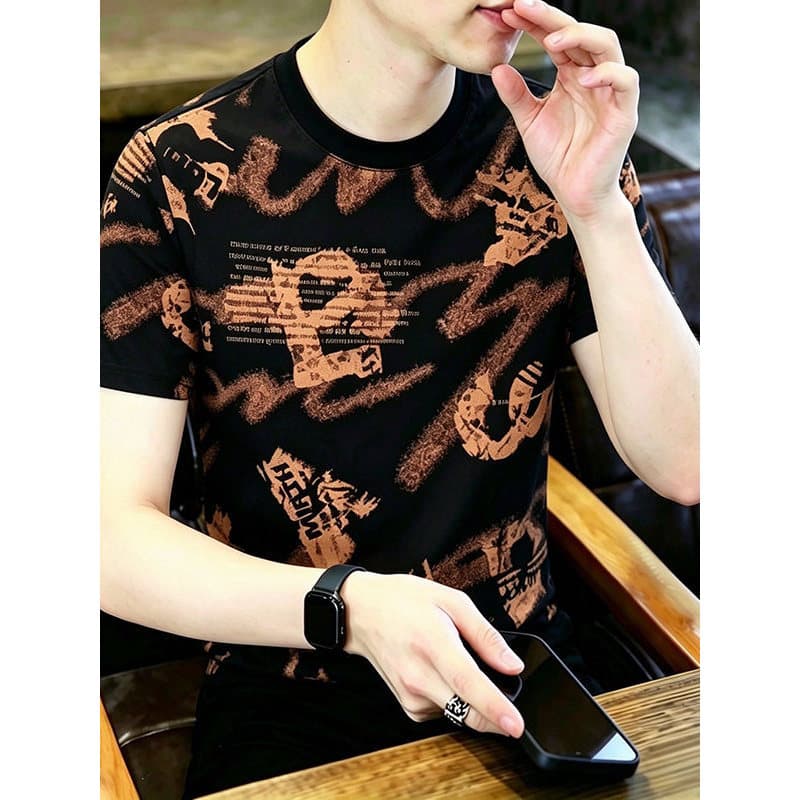 Masculino elegante All-Match na moda influenciador luz luxo verão meia manga malha Casual inferior