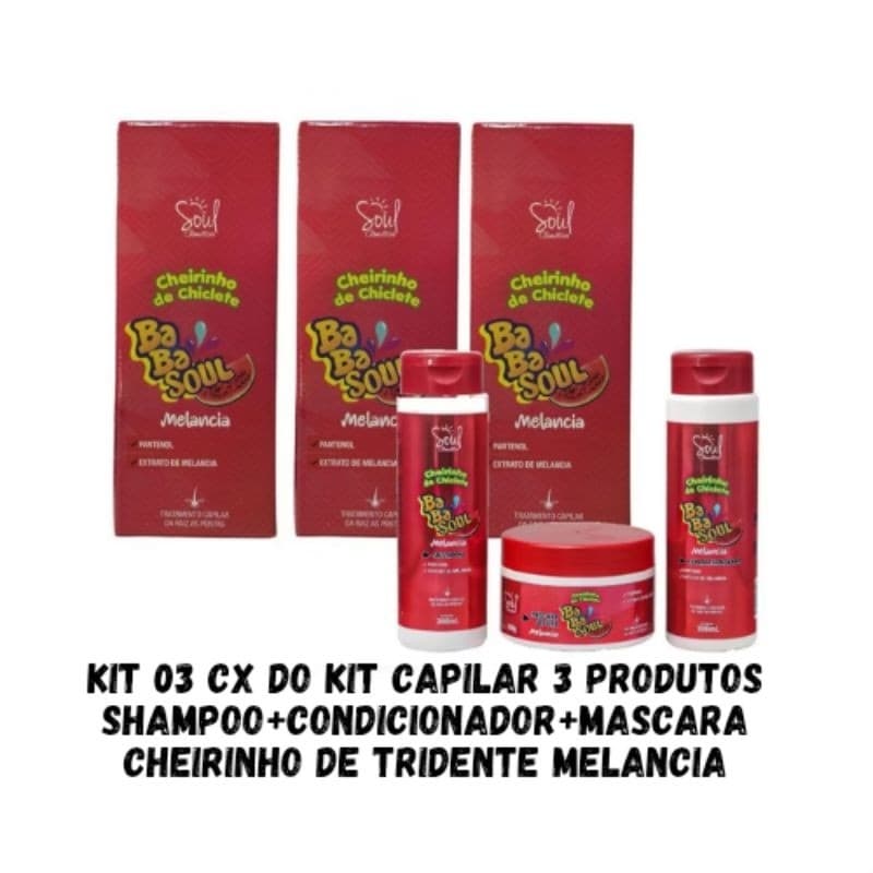 Kit 03 cx do Kit Capilar 3 Produtos (Sh  + Cond  + Mascara ) cada caixa Cheirinho De Trydent Melancia Soul Cosméticos