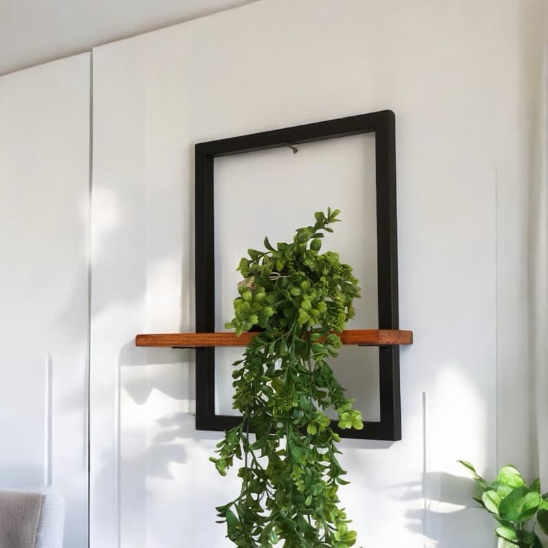 Prateleira Quadro Nicho Design Industrial em ferro e tábua quadrada de 1 madeira