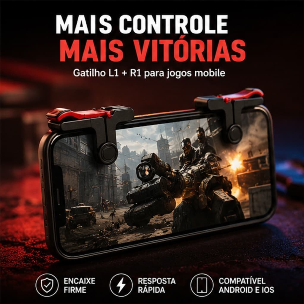 Gatilho Para Celular L1 R1 Par Para Jogos Android E iOS Até 6,5 Polegadas - Adaptador Free fire - Fortnite - Pubg - COD