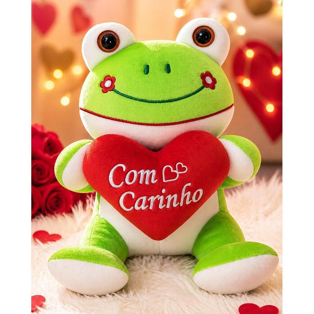 Pelúcia Sapinho com Coração Com Carinho Macia Presente Romântico Namorado Namorada Casal Fofo Decorativo
