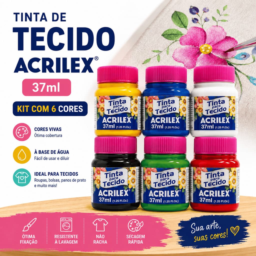 Tinta de tecido acrilex 123 cores a escolher Original Promoção