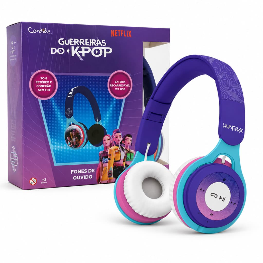 Fone Bluetooth K-Pop Demon Hunters Infantil Sem Fio Headphone Bluetooth Controles Integrados