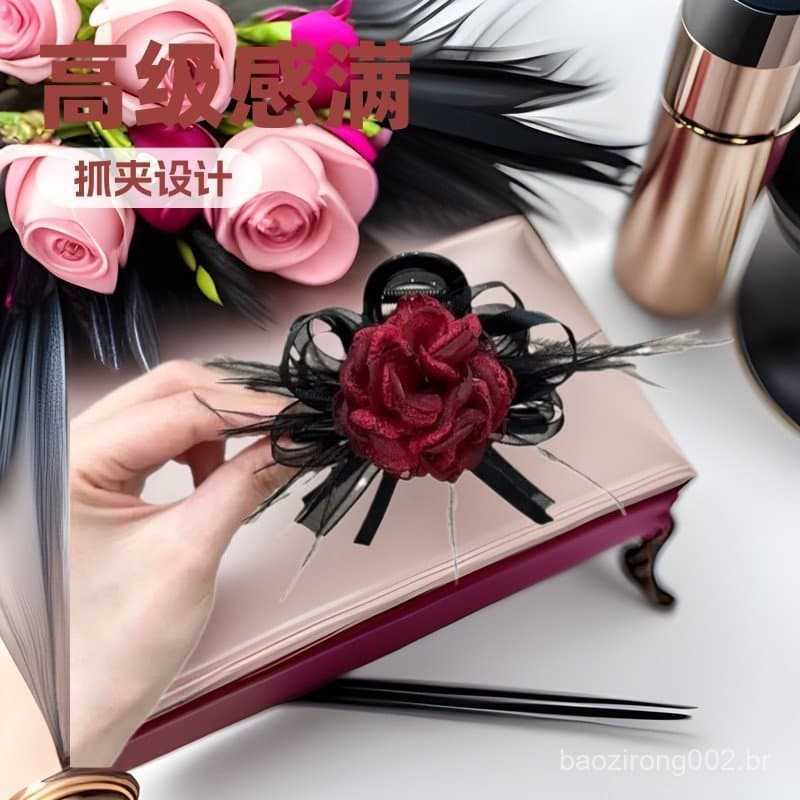 【Envio 24 horas】presilha de cabelo de garra com flor de rosa de pena 2026 presilha de cabelo de rabo de cavalo na parte