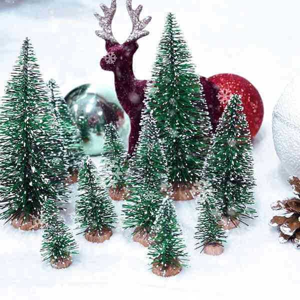 25 Peças Árvores De Natal Artificiais Em Miniatura 5 Tamanhos Sisal De Seda + Madeira Com Base Para Decoração De Festa D
