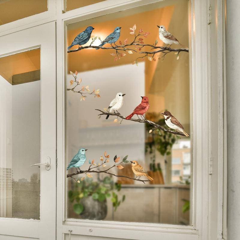 1Pc Simulação Aquarela Ramos De Pássaros Janela Stiers Removível Para Quarto Decoração De Casa