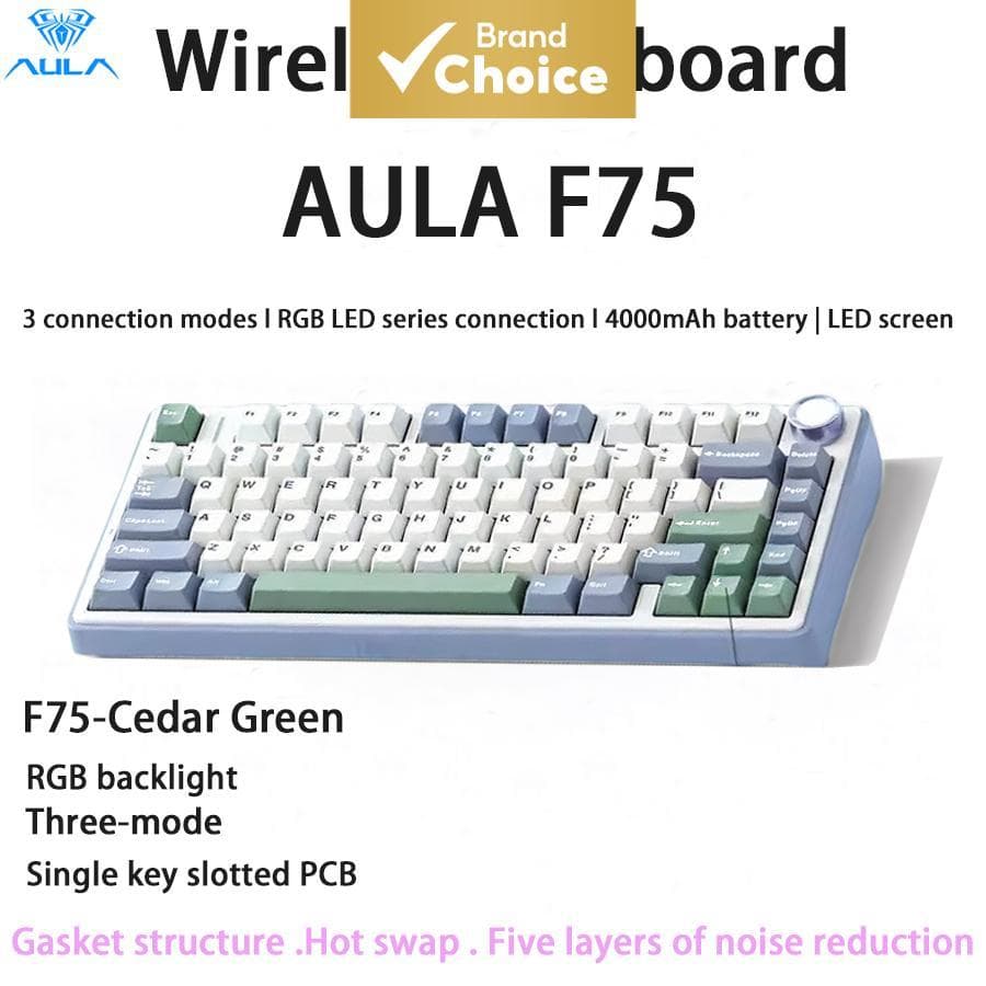 Teclado Mecânico AULA F75 sem fio, Teclado Gamer com RGB e Knob Bluetooth