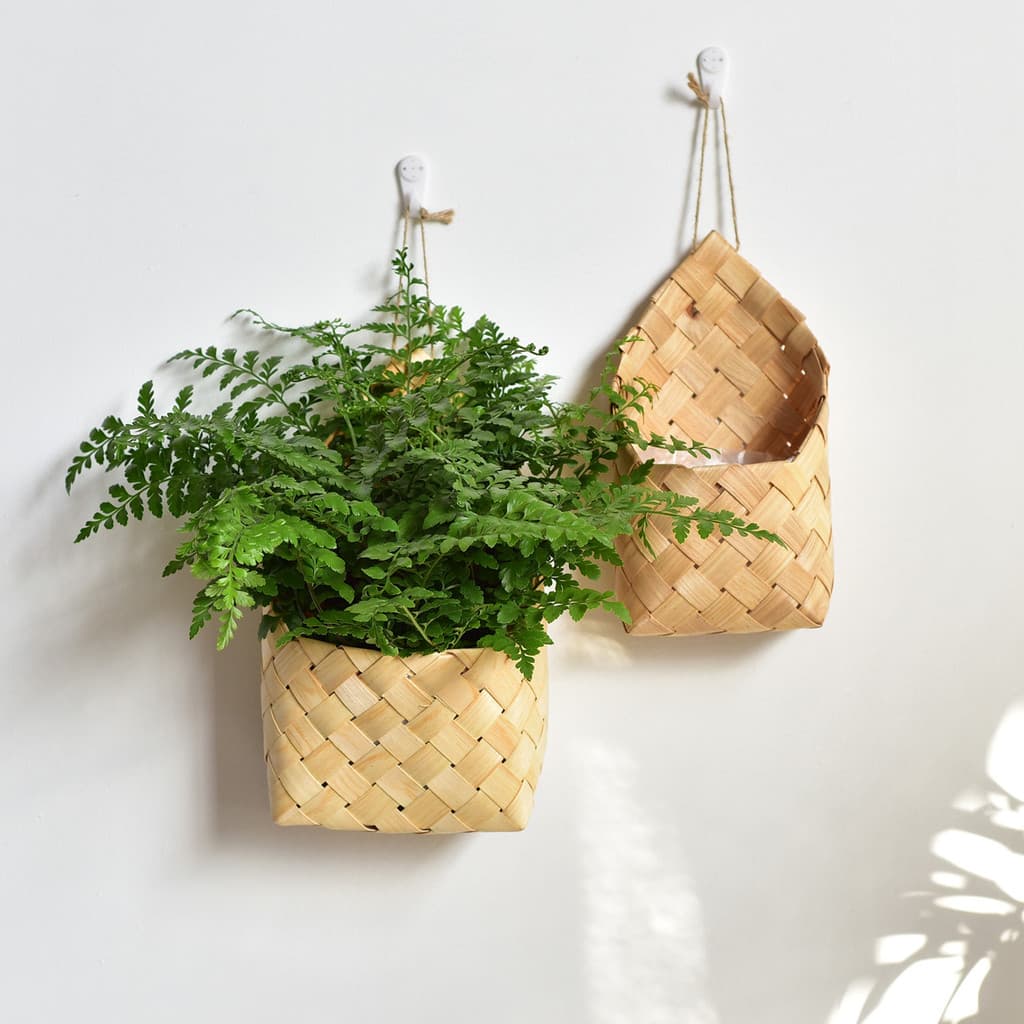 Cesto de flores de madeira entrelaçada, montado na parede, vaso de flores, cesto de parede, cesto de armazenamento, deco
