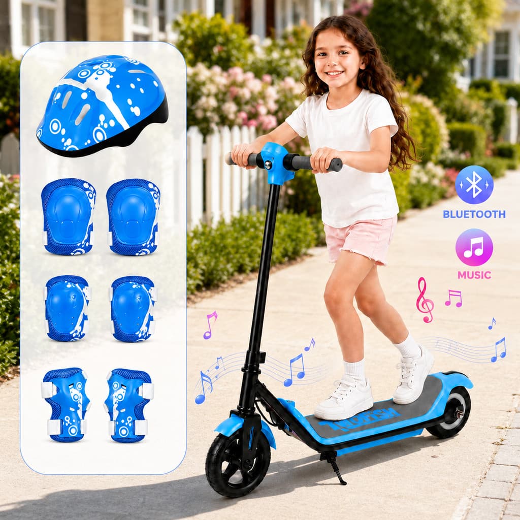 Patinete Elétrico para Menino e Menina 110W Bateria 24V 2,5Ah Subida Até 10° Farol e Luz no Deck Freio Eletrônico Azul