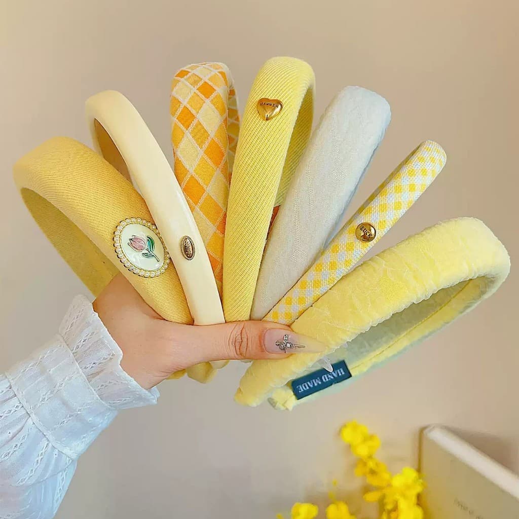 Cocar primavera verão novo estilo doce amarelo de aba larga bandana senhoras alto guindaste topo All-Match imprensa Hair