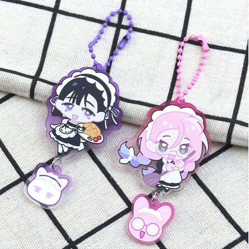 2 Pçs/Set ALIEN STAGE Sua Mizi Dos Desenhos Animados Chaveiro Acrílico Corrente Para Mulher Homens Moda Anime Figura Pin