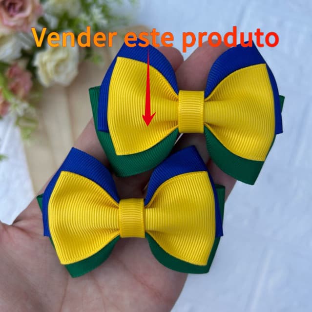 Par Laço de Cabelo Infantil Verde / Amarelo e azul Copa do Mundo Brasil 2026 Duplinha Infantil Menina