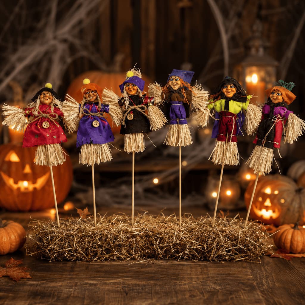 Kit Bruxa no Palito 31cm Decorativa Halloween Enfeite Artesanal para Vasos Arranjos Mesa Festa Temática