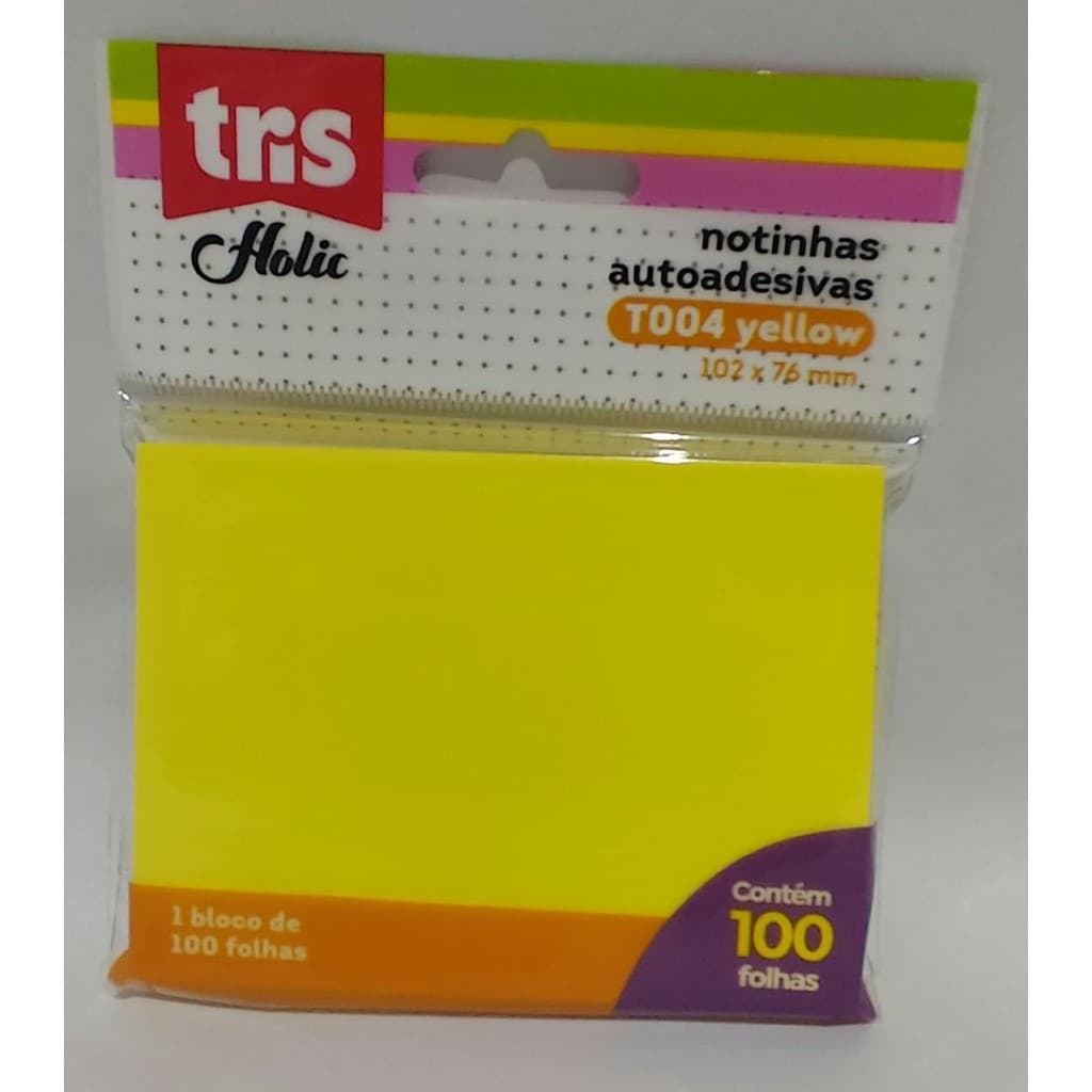 BLOCO DE NOTAS ADESIVAS 102X76 C/100 FOLHAS AMARELO HOLIC TRIS 668062