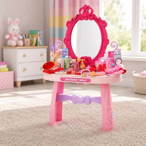 Penteadeira Infantil Rosa Princesa Com Espelho Brinquedo 46 Pecas Acessorios Maquiagem Moda