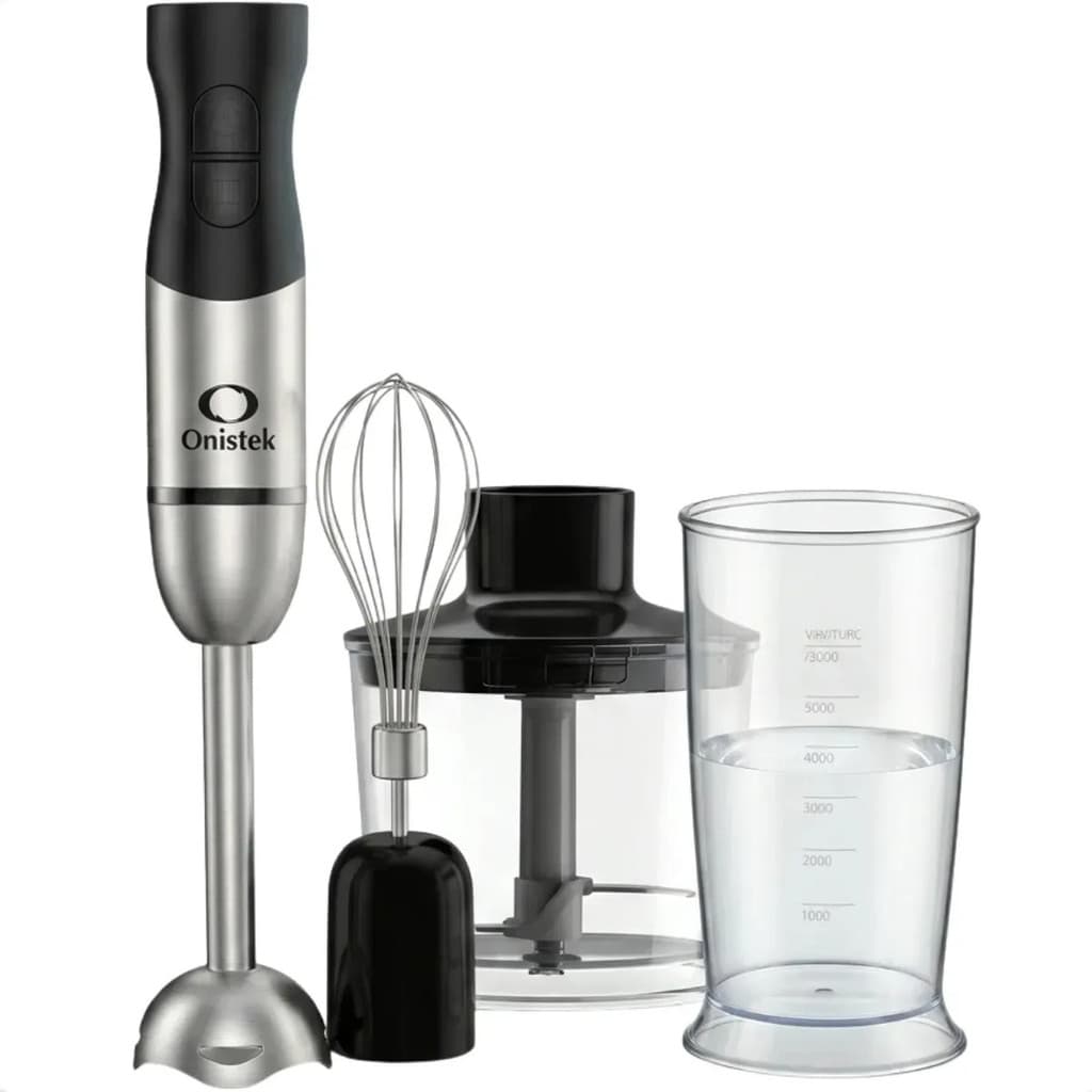 Mixer De Mão 4 Em 1 Turbo Alta Potência 2 Velocidades Com Batedor Triturador Copo Preto Inox 127v