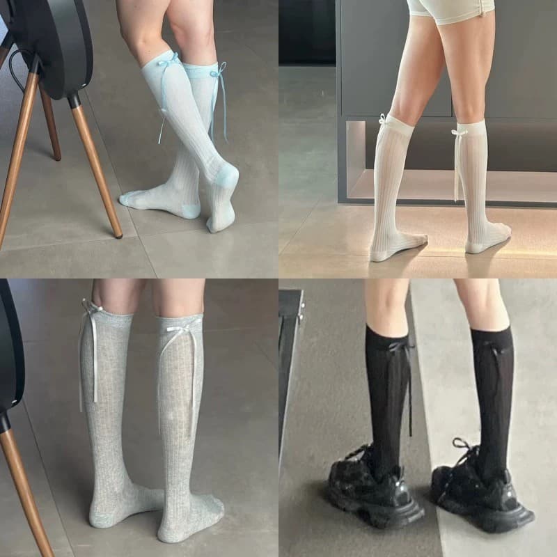 Estilo de balé gravata borboleta bezerro meias femininas primavera verão estilo fino respirável mais magro olhar fita lo