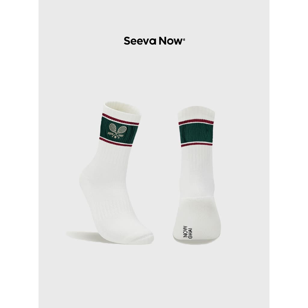 Seevanow tênis esportes meias toalha inferior absorvente de suor respirável meias de tubo médio feminino velho
