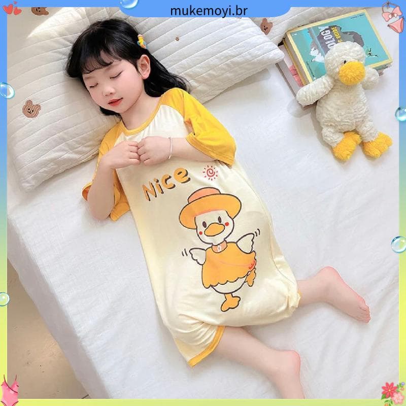 100% algodão crianças camisola verão bebê à prova de chute camisola menina princesa pijamas de uma peça terno de ar cond