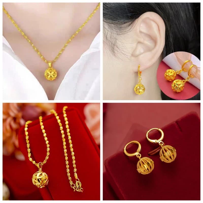 Anel De Ouro E Colar Feminino Pingente Ondulado Clavícula Corrente Jóias Que Não Desbota Presente Para Namorada