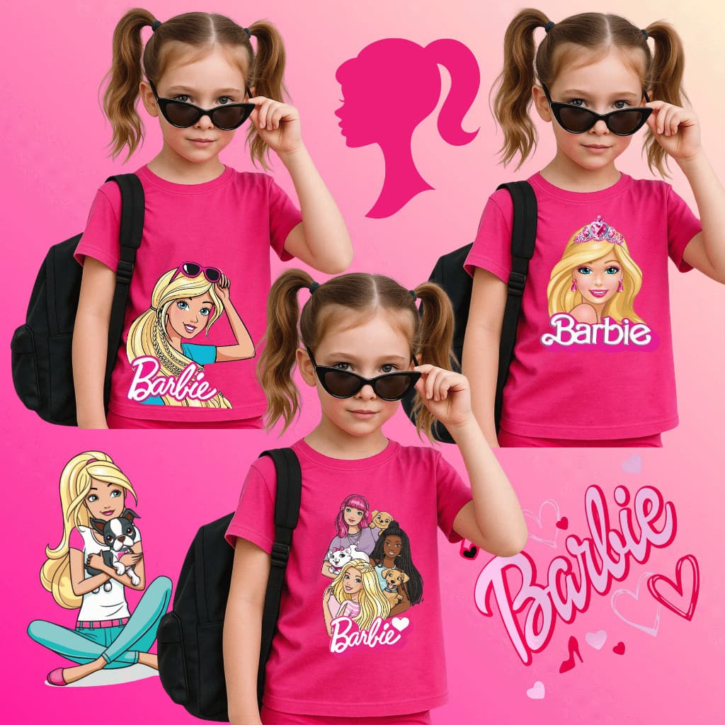 Camiseta Infantil 100% Algodão Premium Barbie Camisa Barbie Lançamento Escola Aniversário Blusa Barbie Princesa