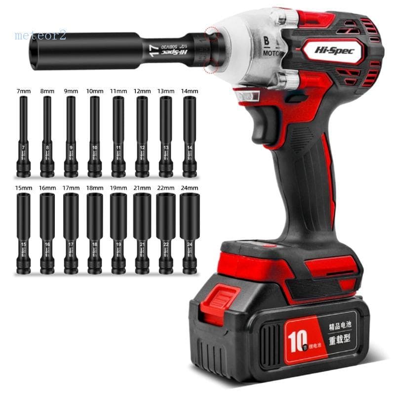 meteor2 1 2 Chave De Impacto De Soquete Métrico Hex Socket Head 7-24mm Chaves Adaptadoras