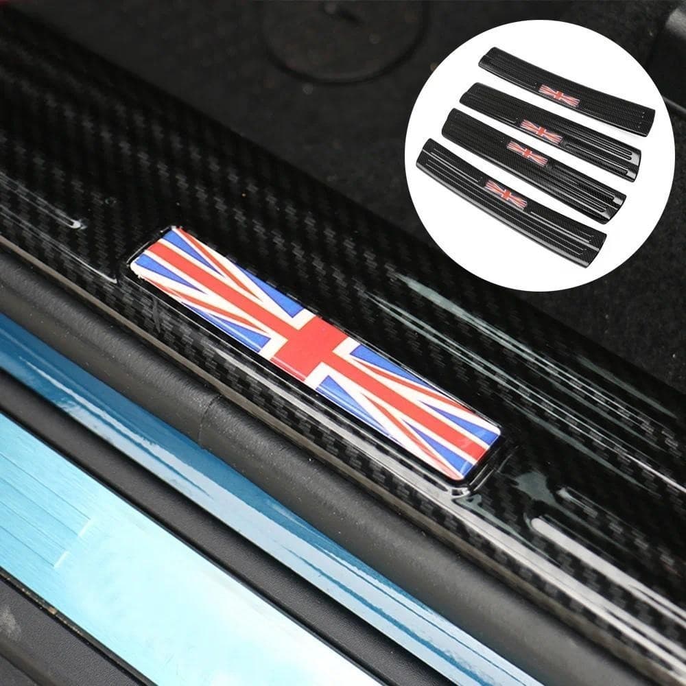 Capa Decorativa De Proteção Para Soleira De Porta De Carro , MINI Cooper S F60 Condado , Fibra De Carbono , Union Jack ,