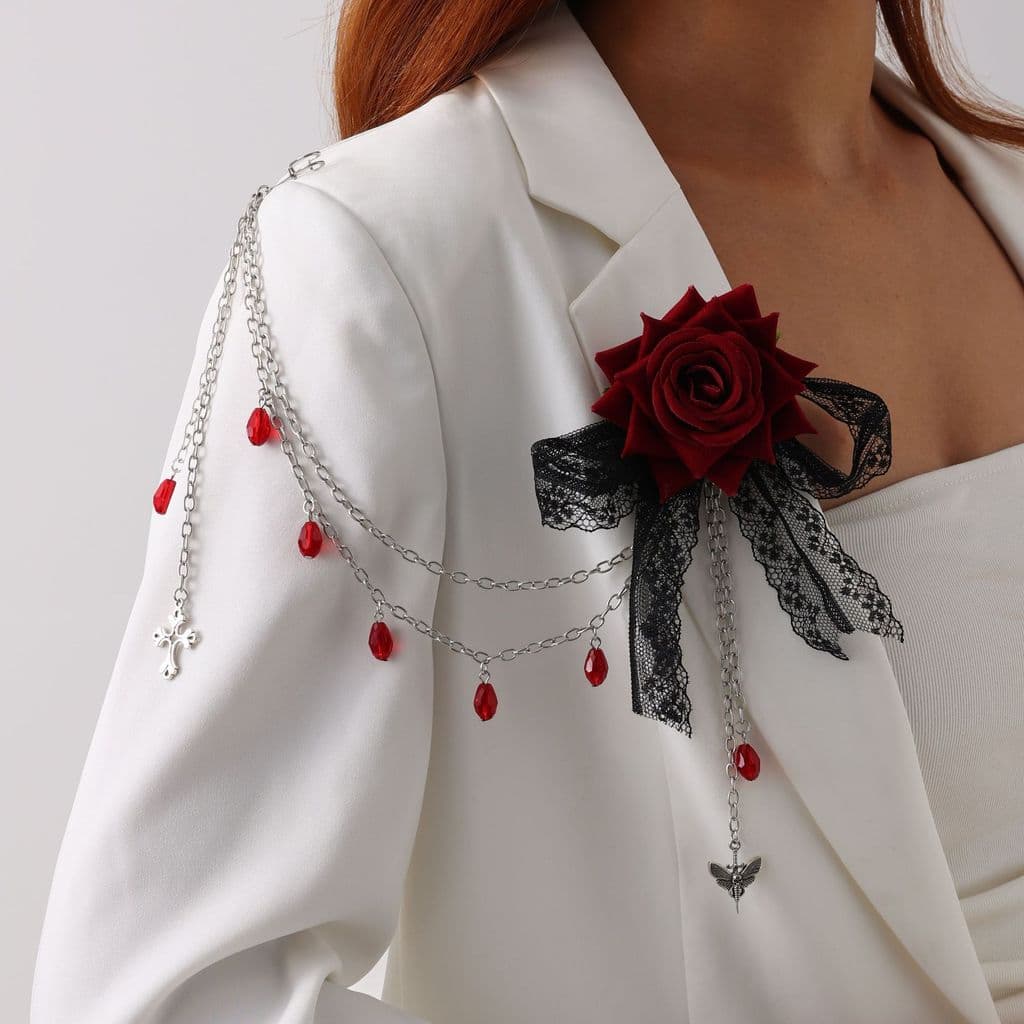 Acessórios Europeus E Americanos Halloween Escuro Rosa Flor Broche De Renda Gótico Traça Pingando Sangue Borla Pino