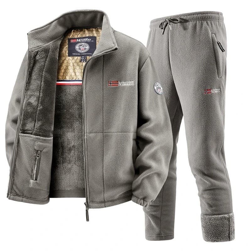 W inverno forro de lã terno esportivo masculino Retro treinamento grosso jaqueta de lã de duas peças Casual esqui corren