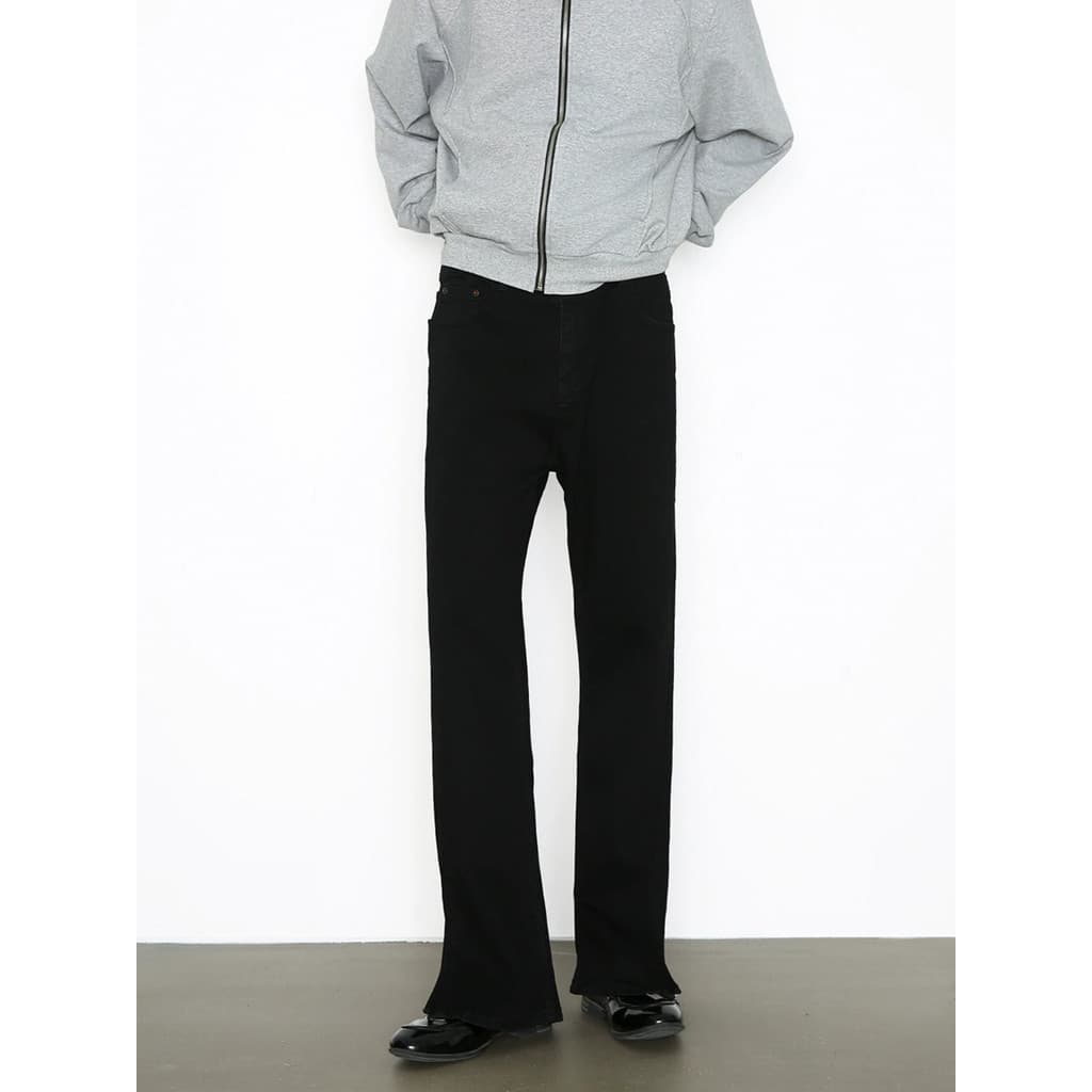 American vibe Micro-Lap Jeans Straight Street Wear Design Sense Calças Zíper Fenda All-Match Casual Queimado