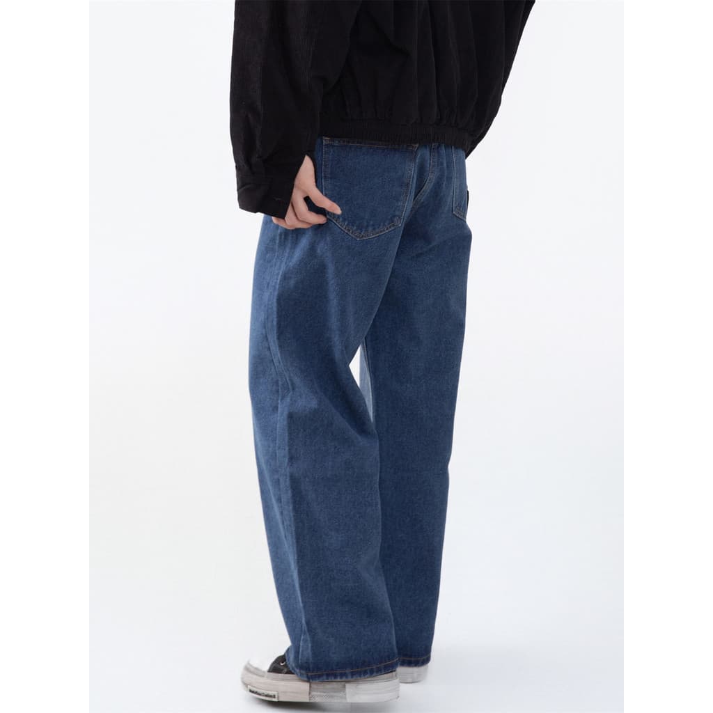 Masculino high-End rufião bonito vibe azul escuro Jeans perna larga high Street tendência All-Match Casual
