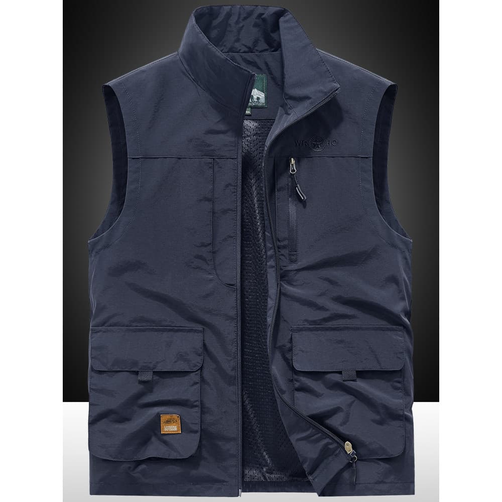 Outono Casual colete masculino ao ar livre solto tamanho grande gola alta colete Multi-saco ferramentas colete de pesca