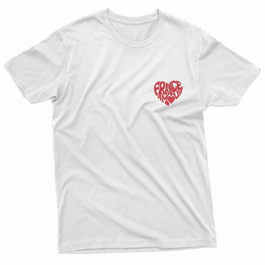 Camiseta France Amour  Branca Estilo Romântico Camiseta France Amour Feminina Branca Estampada Coração