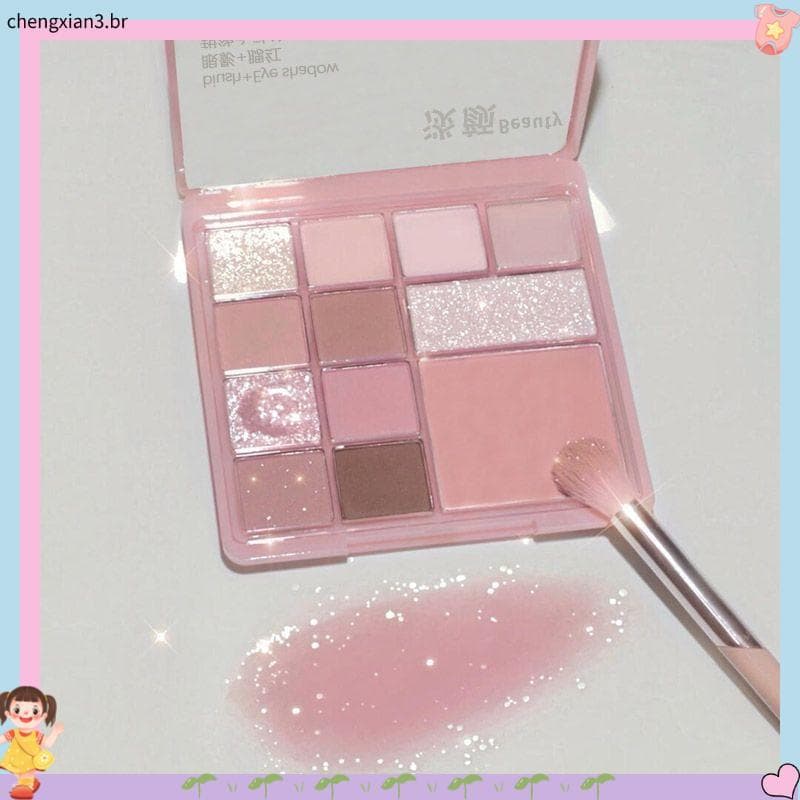 Orelha cedo oito doce chá rosa 12 cores paleta de sombras fosco perolado cor terra Pseudo-Face Blush alto brilho integra