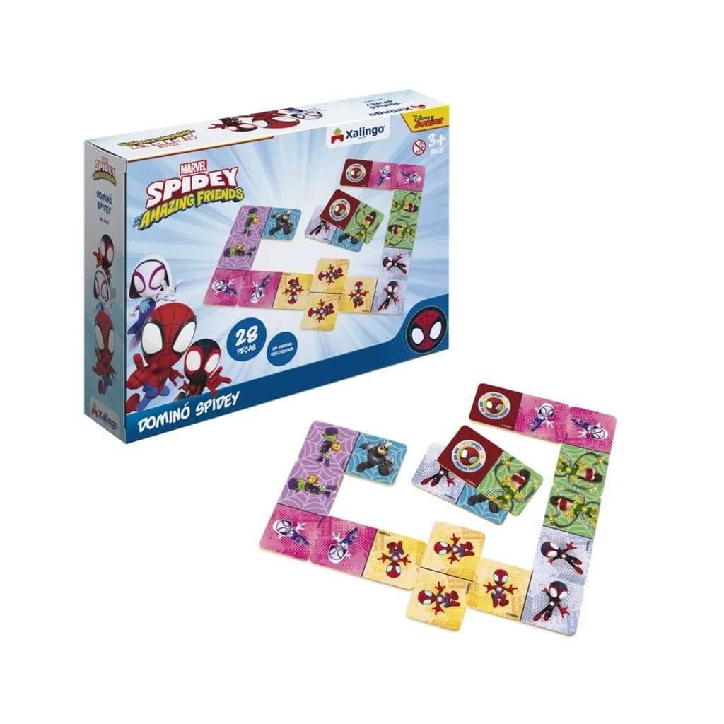 Jogo de Dominó Spidey 28 Peças Brinquedo Infantil Spidey e seus amigos amigo da vizinhaça Teia
