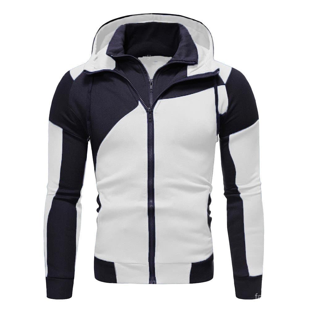 Cardigan masculino transfronteiriço com costura exclusiva e zíper de camada dupla com capuz e fábrica de moletom masculi