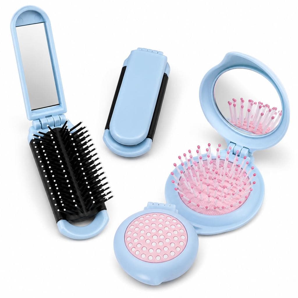 Conjunto De Escova De Cabelo Dobrável Para Viagem , 2 Peças Com Espelho Compacto Mulheres , Mini Portátil De Bolso Menin