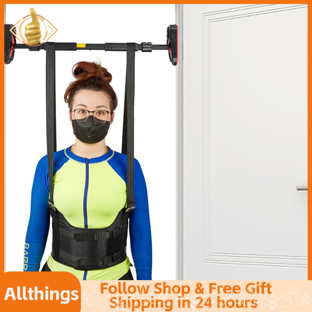 Allthingss-br Maca suspensa de neoprene com cinto de tração lombar com fecho de gancho e laço para aliviar a pressão