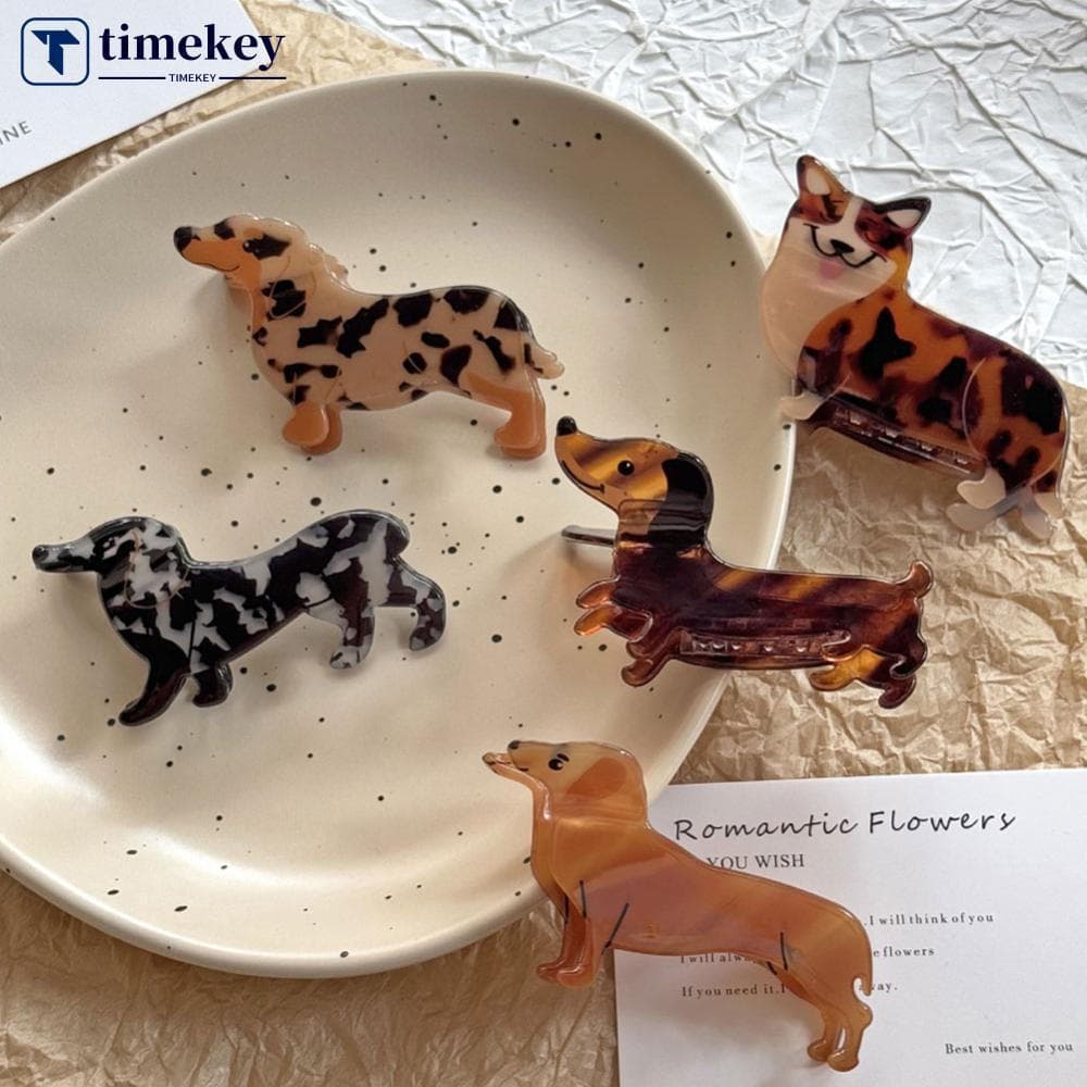 TIMEKEY Estilo Bonito Filhote De Cachorro Pinça Grampo De Cabelo Dos Desenhos Animados Dachshund Corgi Acessório Moda Ac